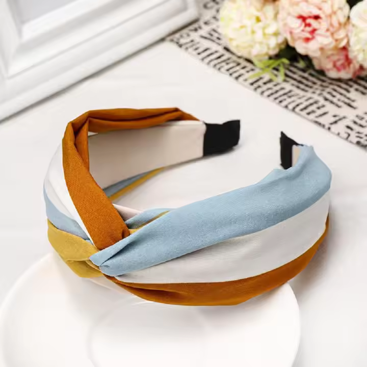 Diadema con lazo anudado cruzado para niña, bandas antideslizantes para el cabello de tela, diadema de Aro para la cabeza a rayas, novedad - 1