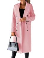 Abrigo De Mujer De Punto De Lana Con Cuello En V Y Botones Dobles De Color Sólido Largo De Manga Para Otoño/Invierno - details 7