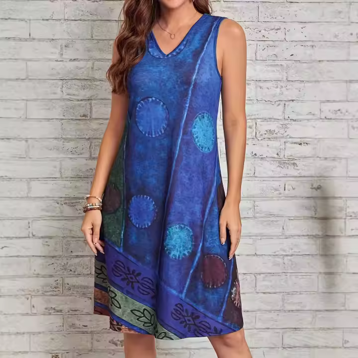 2025 TEMU nuevo vestido informal con cuello en V estampado para mujer - 1