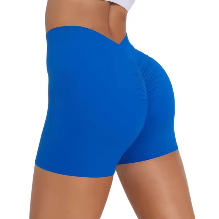 Pantalones cortos de Color sólido para mujer, pantalones cortos deportivos elásticos de cintura alta para Fitness, glúteos color melocotón, pantalones de Yoga para correr - 1