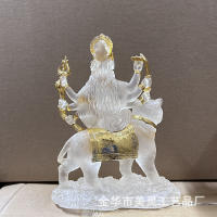 Estatua india difícil de acercar a la madre Durga, montando un tigre y un león, ofreciendo fábrica de adornos de vidrio de agua de resina - details 5
