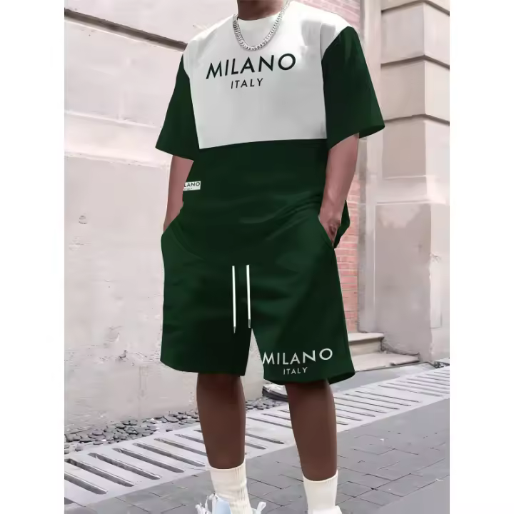 Conjunto Casual de Moda Callejera para Hombres Camiseta y Pantalones de Dos Piezas Impresos en 3D - 1