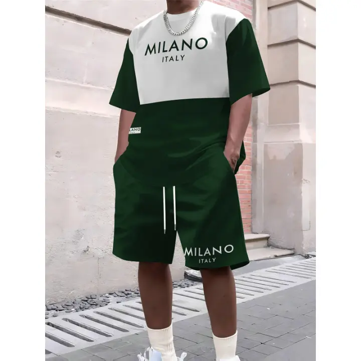 Conjunto Casual de Moda Callejera para Hombres Camiseta y Pantalones de Dos Piezas Impresos en 3D - 1