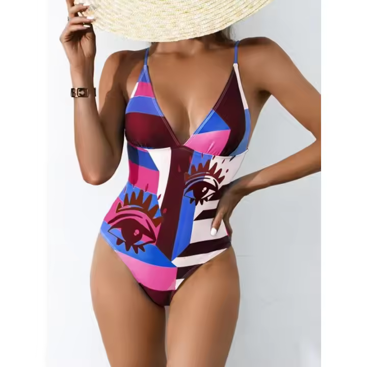 Falda de baño de mujer con estampado floral sexy conjunto de 1 pieza, cerrada, azul, push-pull, playa y piscina retro - 1