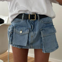 BUNO-estilo Safari falda vaquera con bolsillos grandes, minifaldas sexis ajustadas de cintura media para mujer, moda urbana de verano 2025 para mujer - details 17