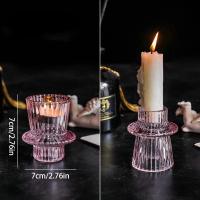 Candelabros europeos Vintage, candelabro de cristal transparente rosa ámbar, soporte de vela de mesa con estampado Vertical nórdico - details 7
