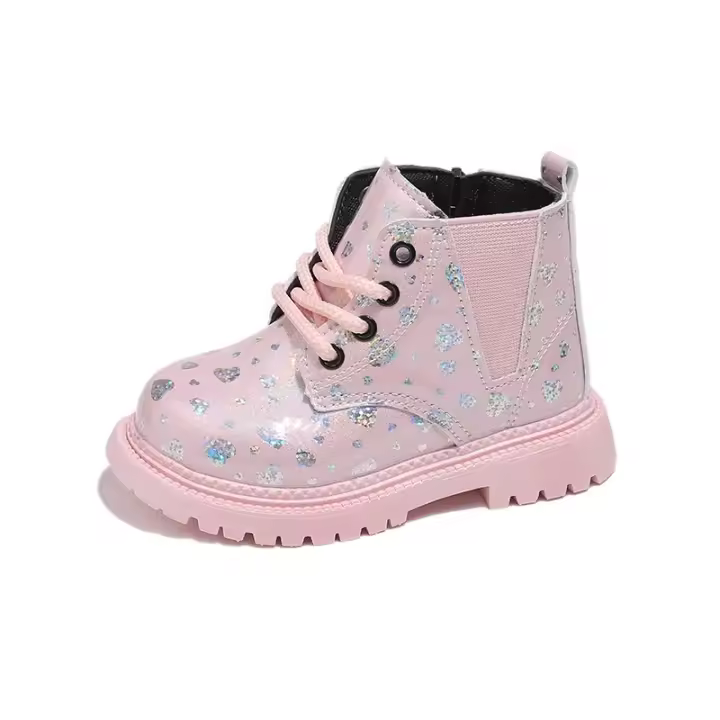 Botines para niños, modernos y multifuncionales, cortos de piel patentada para niñas Love Lentejuelas, botas de princesa para niños - 1