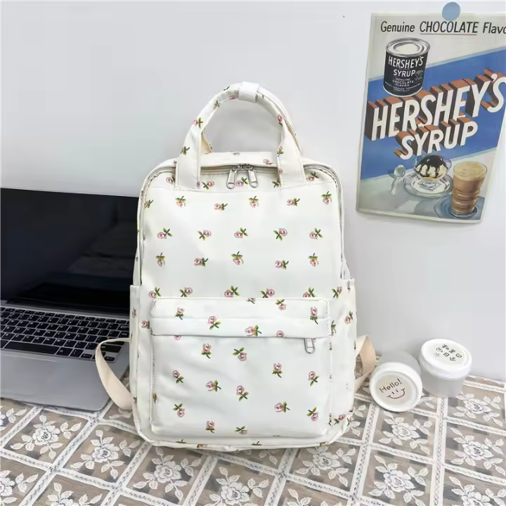 Mochila escolar fresca para mujer, literaria y artística, versátil, con flores informales, para niña y estudiante, novedad de 2024 - 1