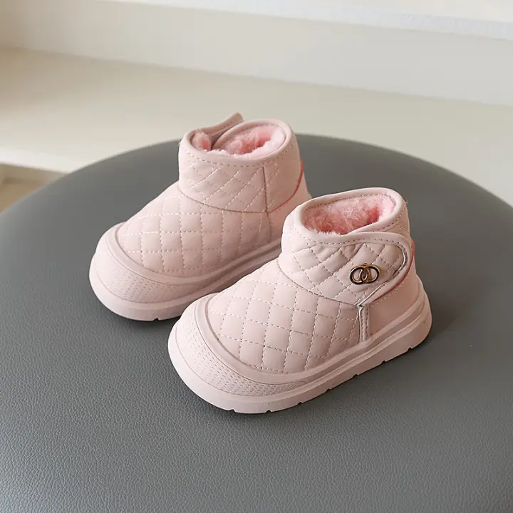 Botas de nieve para niños otoño e invierno botas de algodón botas impermeables antideslizantes zapatos de algodón de terciopelo Velcro masculino y femenino bebé botas de cuero - 1