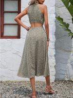 Vestido sin mangas con cintura hueca, estampado floral, elegante, cuello semialto - details 8