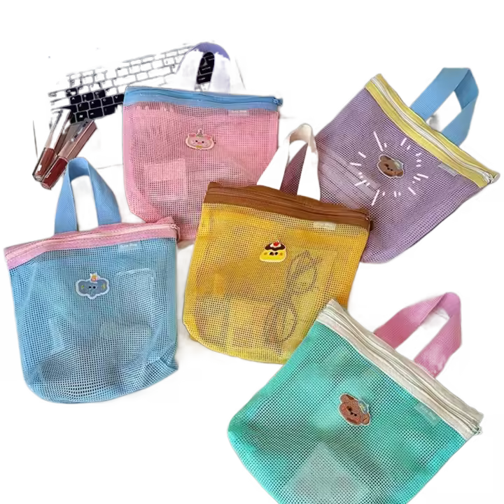 Bolsa de almacenamiento para el cuidado de la piel, bolsa de cosméticos para mujer, papelería para estudiantes, lápiz labial, artículos de tocador, bolsa de almacenamiento de malla, gran capacidad, transparente - 1