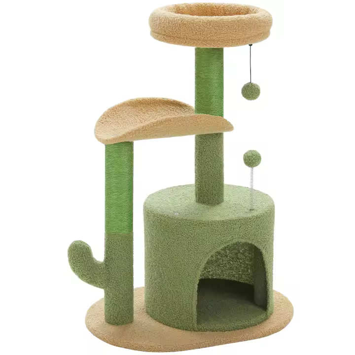 PAWZ Road Árbol para gatos pequeño con percha curvada, poste rascador Siaal, cama superior extraíble, rascadora para gato, condominio para gatos para interior, torre para gatos con flores para gatitos, juguetes para gatos - 1