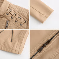 Chaqueta de Mujer de Cuero Sintético Estilo Varsity Moto Biker Bomber Ligera Casual Outerwear Short Coats con Cierre de Cremallera y Forro de Poliéster Adecuada para Otoño e Invierno - details 16