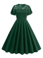 Elegante Vestido de Encaje de Corazón Rojo Vintage Hepburn 2025 Manga de Flecos - details 16