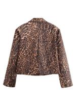 Blazer corto con estampado de leopardo para mujer, chaqueta de traje alta con cuello de solapa de manga larga, trajes de otoño e invierno para mujer - details 9