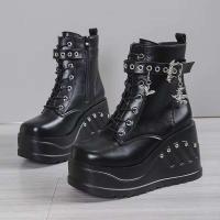 Dropshipping logo estilo gótico tacones súper altos tobillo zapatos de mujer botas con cordones - details 1