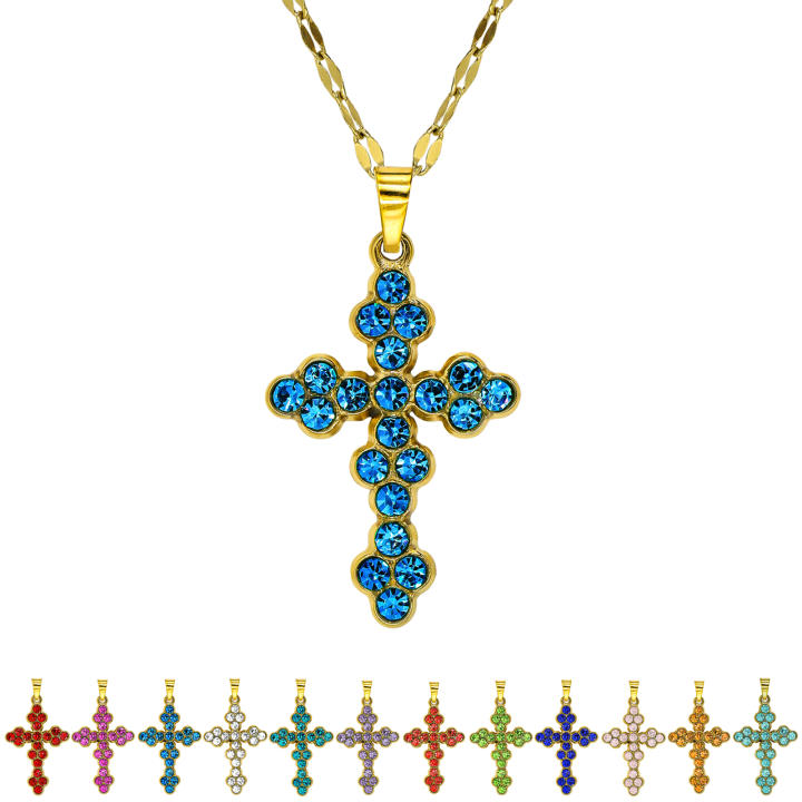 Collar de Piedra de Nacimiento UniCrena con Colgante de Acero Inoxidable Platino Dorado y Zirconia