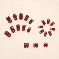 Uñas de Año Nuevo para mujer, uñas postizas cuadradas largas, decoración DIY, puntas francesas, vino tinto - details 4