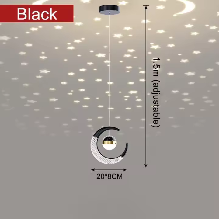 Lámpara colgante nórdica luz de estrellas y luna moderna iluminación para dormitorio candelabro decorativo para noche buena para decoración del hogar - 1