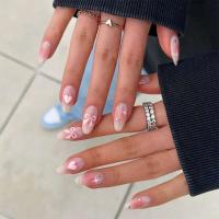 Uñas postizas artificiales portátiles de acrílico desmontable, juego completo, hermosas cerezas, almendras francesas, 24 piezas - details 4