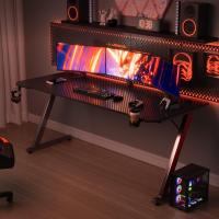 Mesa de Juegos Gamer Z Ergonómica Fibra de Carbono Negro 120 x 60 cm Ideal para Ordenador con Soporte para Auriculares - details 21