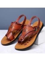 Sandalias de costura Retro para hombre, zapatillas de transferencia, zapatos de cuero antideslizantes, cómodos, informales, moda de verano - details 3