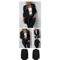 Suéter con bolsillo para mujer, cárdigan de manga larga con cuello en V, Tops casuales, Tops de punto, Color sólido, Coreano - details 2