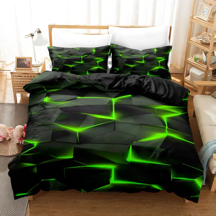 Juego de Ropa de Cama de Cuadros Rojos con Estrellas de Fútbol Cubierta de Edredón, Fundas de Almohada para Rey, Reina, Tamaño Doble - 1