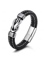 Pulsera De Acero Inoxidable Para Hombres Con Cordón De Cuero Tejido a Mano Joyería Masculina Regalos Estilo Europeo Y Americano - details 1