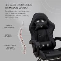 Gaming con Respaldo Ergonómico Inclinable y Altura Ajustable, Silla de Oficina con Soporte Lumbar, Acolchado y Reposapiés Extraíble, Negro, 58x66x114-124 cm - details 49