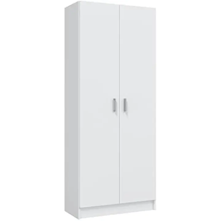 Armario Multiusos, Escobero, 2 Puertas, Acabado en Color Blanco Mate, Medidas: 73 cm (Ancho) x180 cm (Alto) x 37 cm (Fondo) - 1
