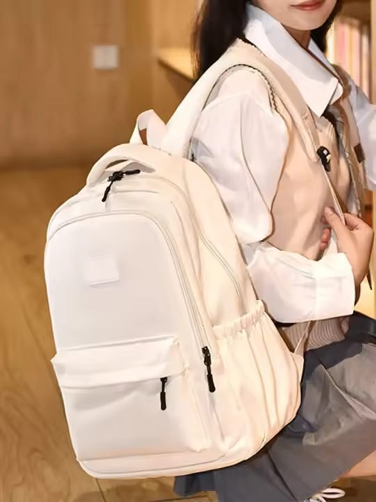 Mochila Universitaria de Gran Capacidad Color Sólido para Hombres y Mujeres - 1