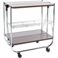 Servicio de cocina, almacenamiento, 2 estantes, 1 cesta de almacenamiento, con ruedas, cocina, sala de estar - Kitchen Wagon CW-005 - Marrón - details 0