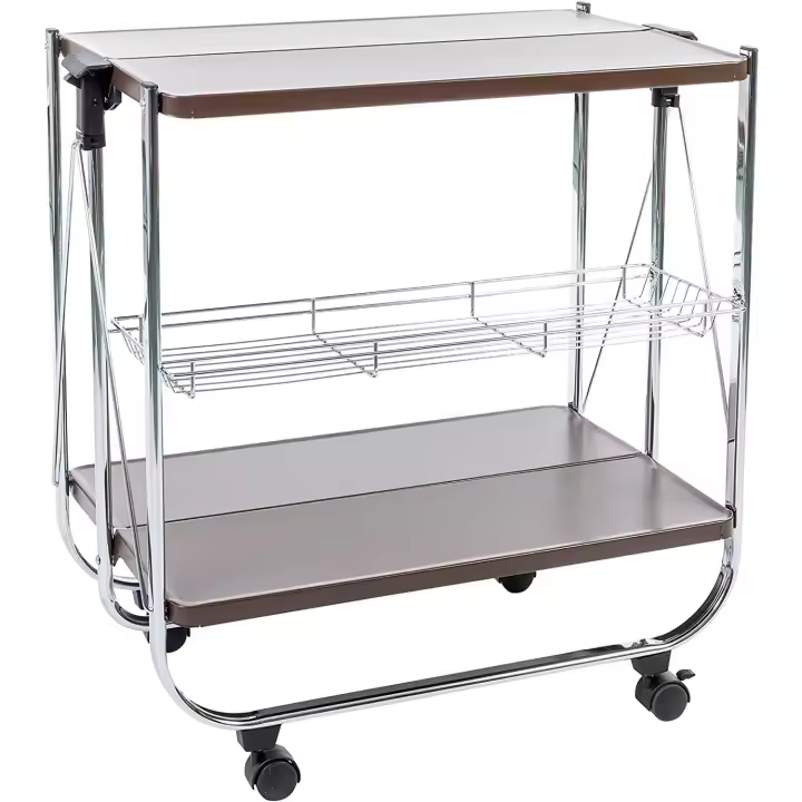 Servicio de cocina, almacenamiento, 2 estantes, 1 cesta de almacenamiento, con ruedas, cocina, sala de estar - Kitchen Wagon CW-005 - Marrón - 1