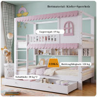Litera, Cuna Con ventanas, con protector abatible, Estante abierto, Cueceras rosas, Dos cajones con ruedas, Mucho espacio de almacenamiento, Pino+MDF, Blanco+Rosa, 90x200cm - details 8