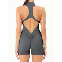 Verano de alta intensidad de ejercicios de espalda, body de yoga, body ajustado de fitness con cremallera color piel para levantamiento de glúteos. - details 17