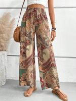 Pantalones largos sueltos informales con cintura elástica de estilo étnico con estampado digital para mujer - details 0