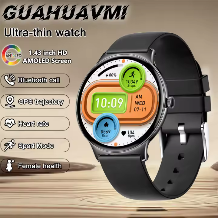 Ultradelgado Reloj inteligente para hombre y mujer, 1,43 pulgadas 466 * 466 amoled pantalla táctil redonda completa,dispositivo deportivo ultrafino con pantalla táctil, control del ritmo cardíaco, llamadas por Bluetooth,compatible con Android ios,2025 - 1