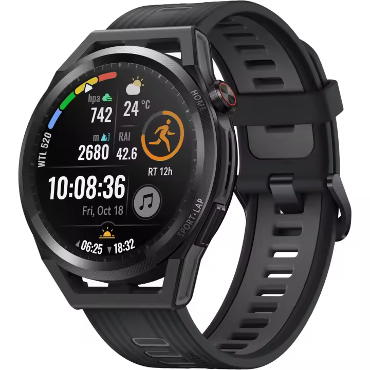 Caliente Huawei Watch GT Runner 4GB RUN-B19 Correa de silicona suave de fibra de polímero duradera GNSS de cinco sistemas de doble banda - Negro - 1