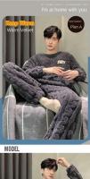 El pijama de hombre queen size es cálido y grueso con un estampado de rayas, perfecto para pijamas de descanso de otoño e invierno, acolchado de forro polar coral para mayor calidez y suave comodidad - details 2