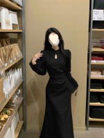Vestido cheongsam grande de diseño de estilo francés para mujer en otoño e invierno, estilo Hepburn, vestido negro pequeño, mm de grasa, cintura - details 10