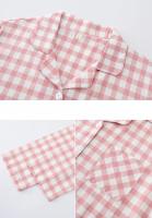 Pijamas de mujer, ropa de casa de ocio a la moda, ropa de dormir sencilla a cuadros de manga larga, ropa de dormir holgada de algodón de talla grande, conjunto de dos piezas - details 4