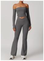 Traje de Yoga para gimnasio para mujer, conjunto deportivo ajustado transpirable, pantalones acampanados de entrenamiento, Camiseta deportiva de realce, conjunto de Yoga de manga larga, 2 uds. - details 25