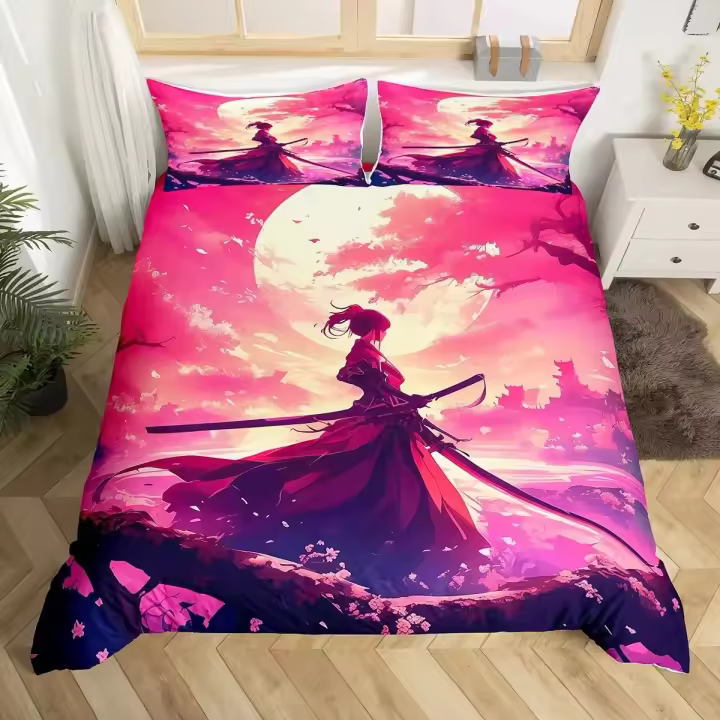Juego de Ropa de Cama Samurai Tamaño Completo Funda de Almohada de Cerezo - 1