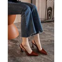 Borgoña sexy bolsa cabeza sandalias mujer s 2025 nuevo modelo correa trasera charol versátil tacón fino puntiagudo tacones altos mujeres - details 1