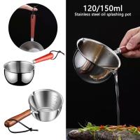 Olla pequeña de acero inoxidable con mango de madera, rociador de aceite caliente, cocina doméstica, multifunción, Mini olla de leche, sartén de salsa - details 5
