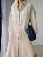 Novedad de verano, camisa de algodón para mujer, cárdigan elegante holgado Irregular, vestido de manga larga a la moda con un solo pecho - details 6