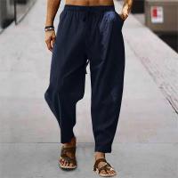 Pantalones de hombre de algodón y lino, novedad de verano, pantalones de Color sólido para hombre, pantalones sueltos informales de talla grande - details 4