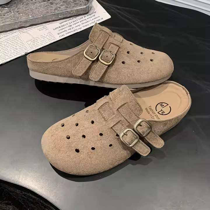 Medias zapatillas baotou retro de suela gruesa para uso exterior de las mujeres, primavera y verano nuevos zapatos de pedal para personas perezosas transpirables y versátiles - 1