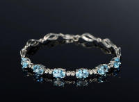 Pulsera europea americana de piedras preciosas de color azul cristal y circón con incrustaciones de oro de 18 quilates, - details 0